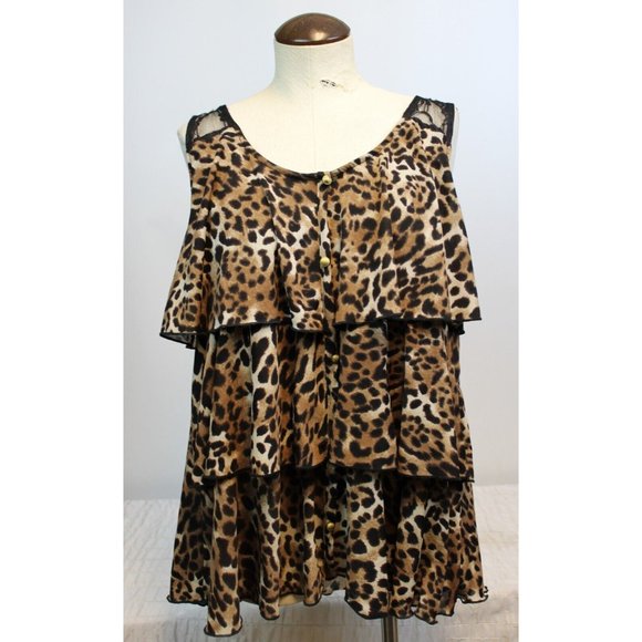 Julie's Closet Women's  Leopard Print Tiered Floral Mesh Tank Top size 4X Button - Picture 1 of 7